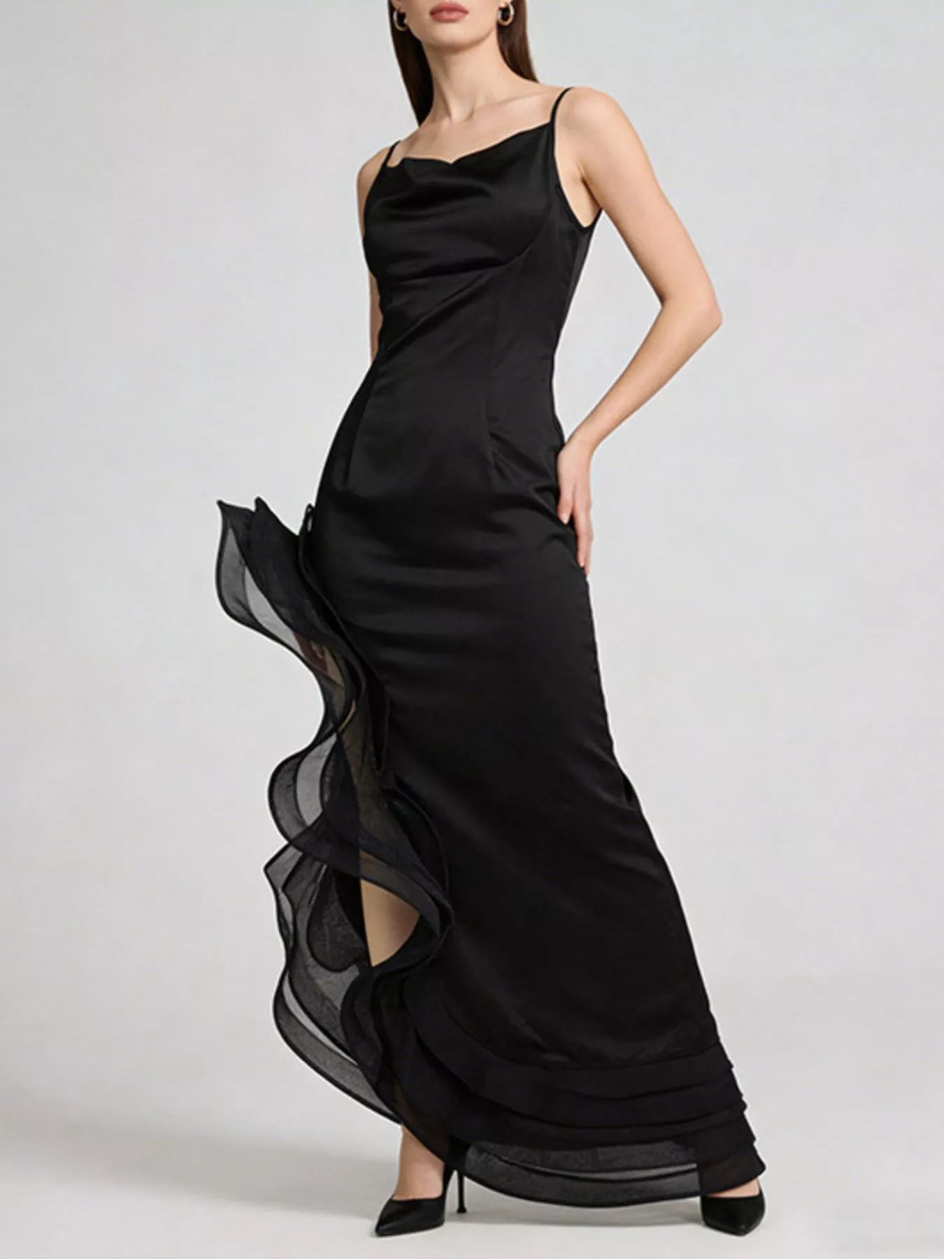 Trendsi Spaghetti Strap Ruffle Slit Maxi Dress -