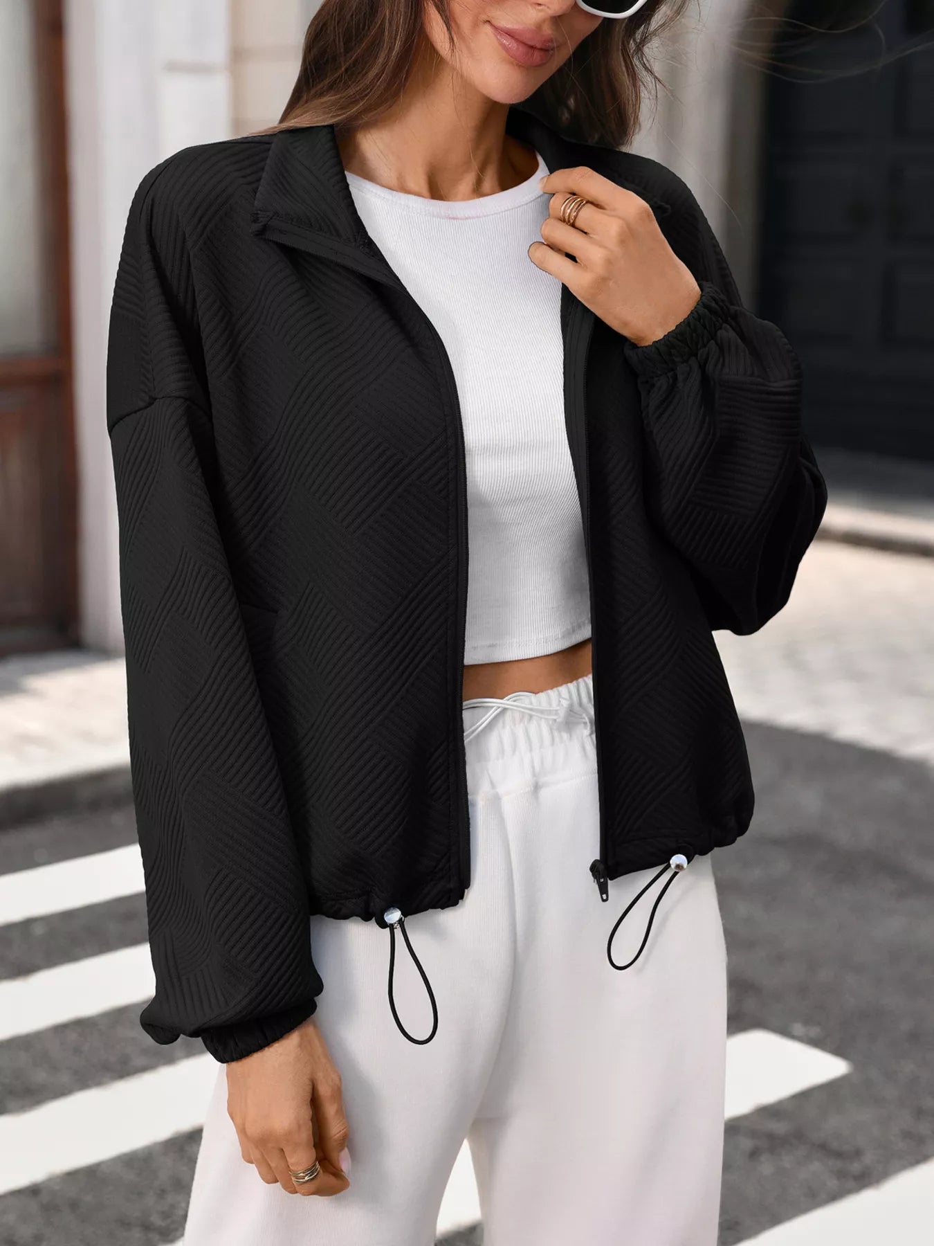 Trendsi Textured Zip-Up Casual Jacket -
