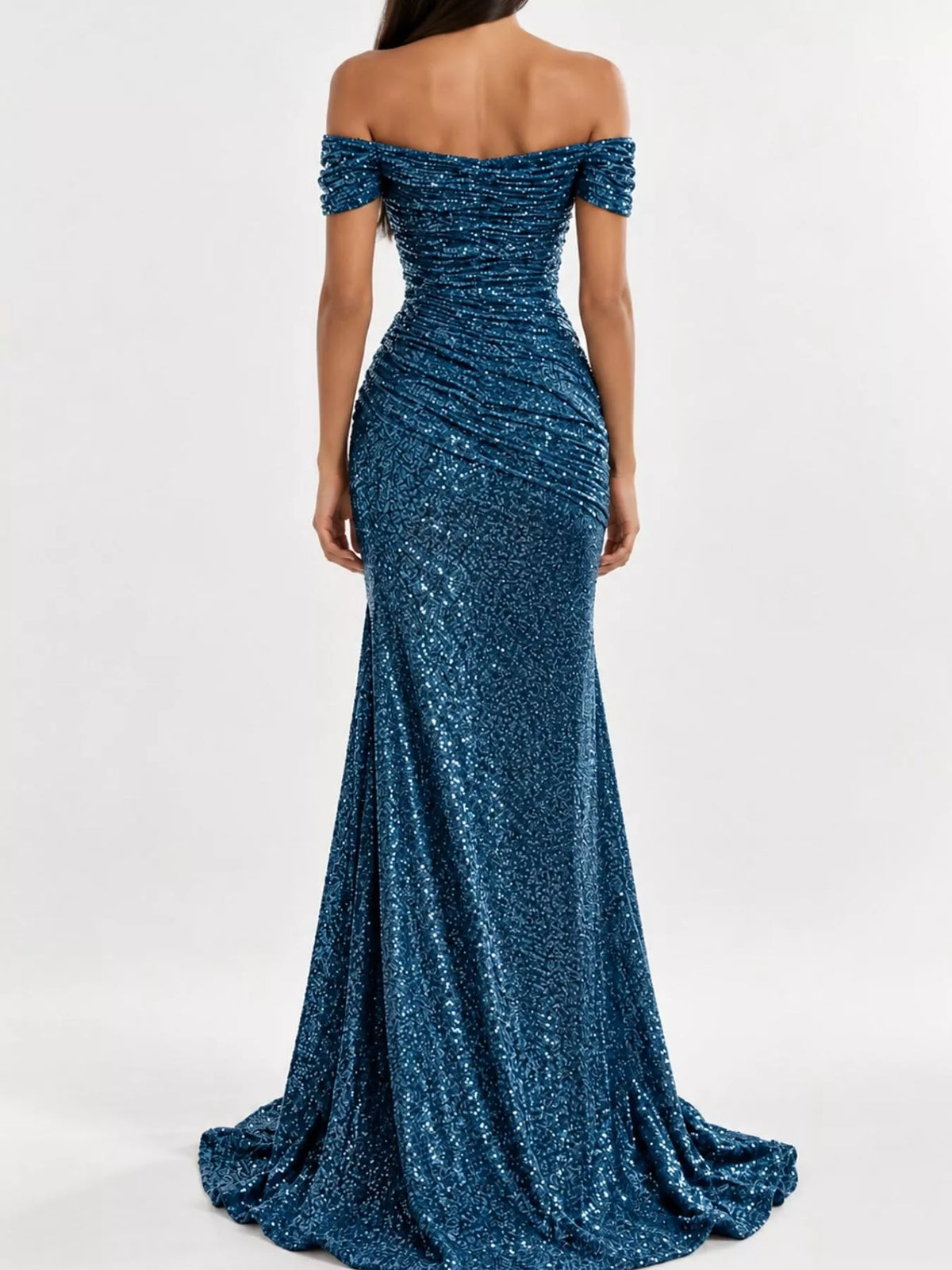 Off-shoulder short sleeve maxi dress, back view