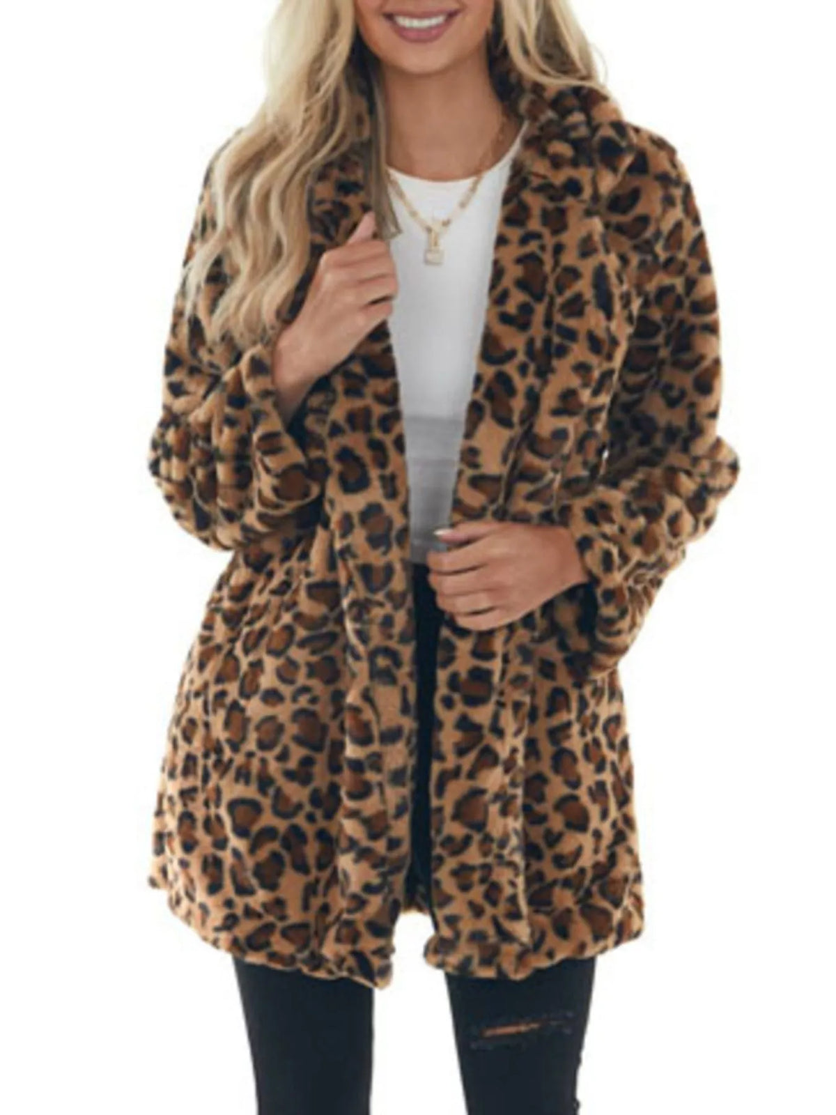 Leopard open-front outerwear jacket