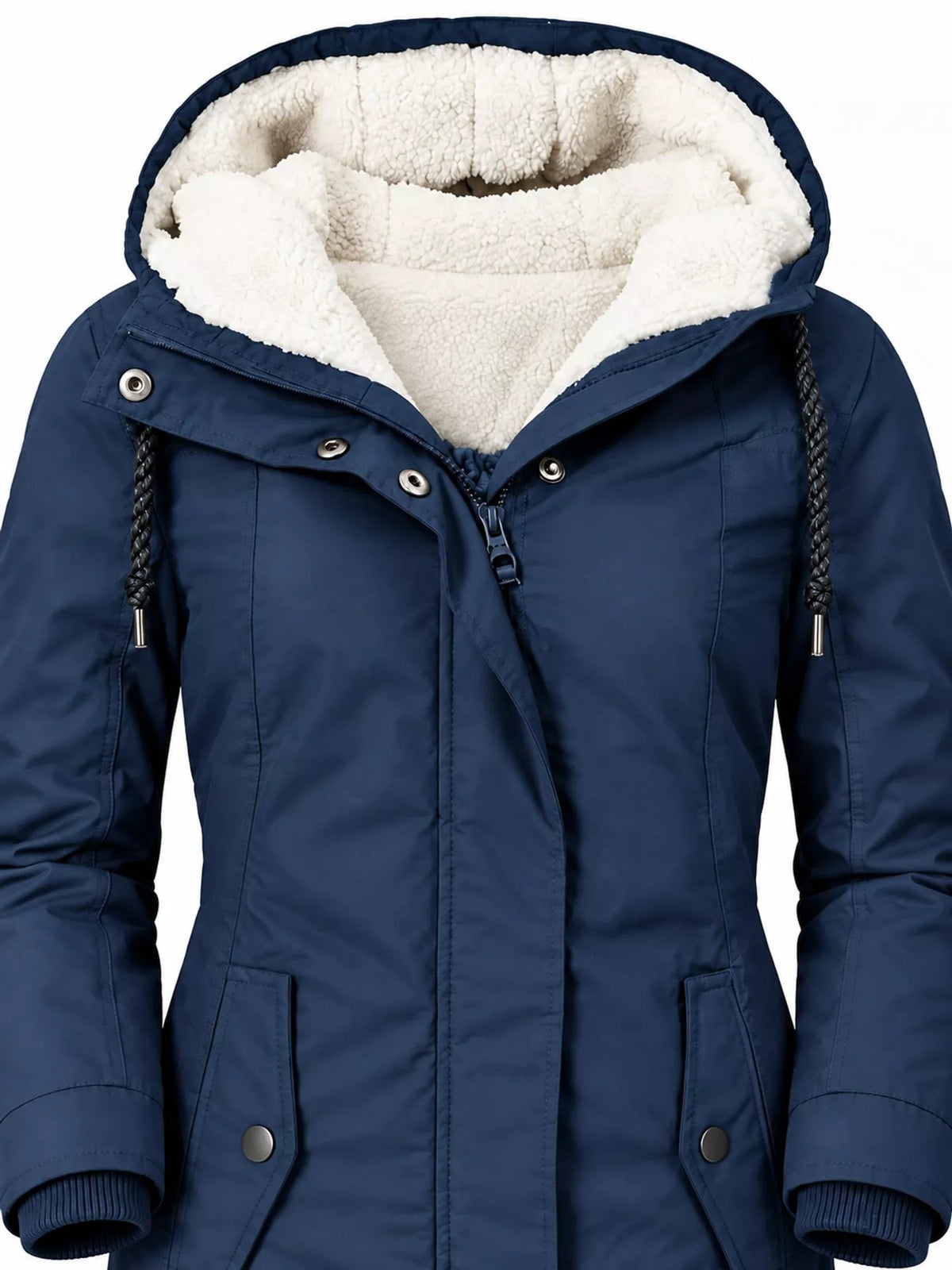 Sherpa-Lined Hooded Jacket — garment construction details