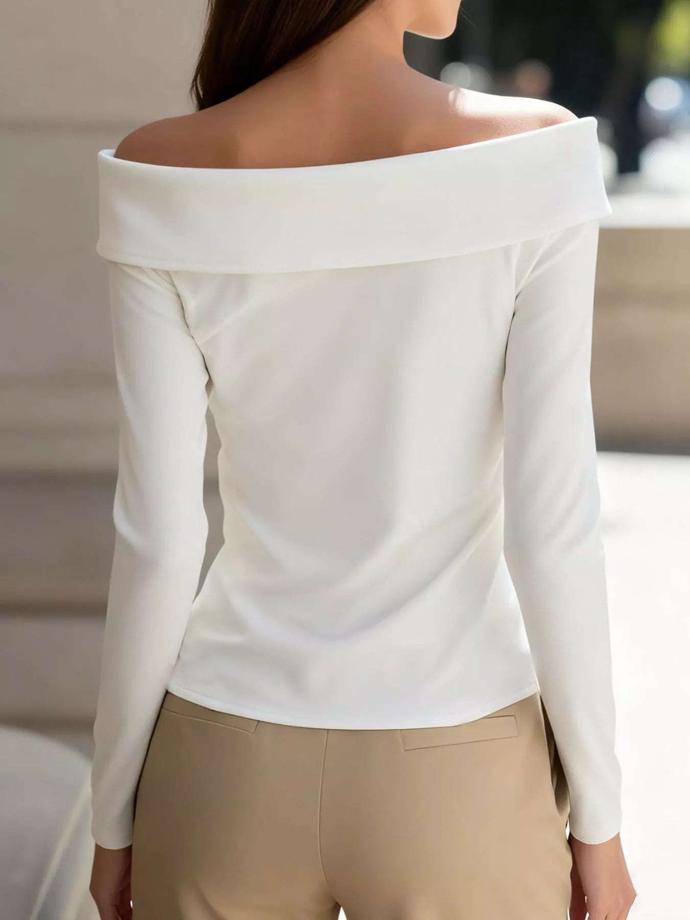 Trendsi Elegant Off-the-Shoulder Blouse with Decorative Buttons -