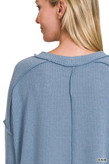 Trendsi Zenana Ribbed Drop Shoulder Round Neck Sweater -