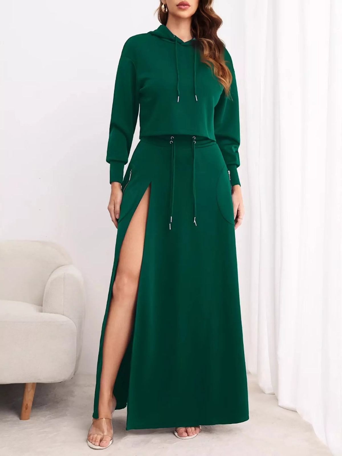 Dark green hoodie and skirt set