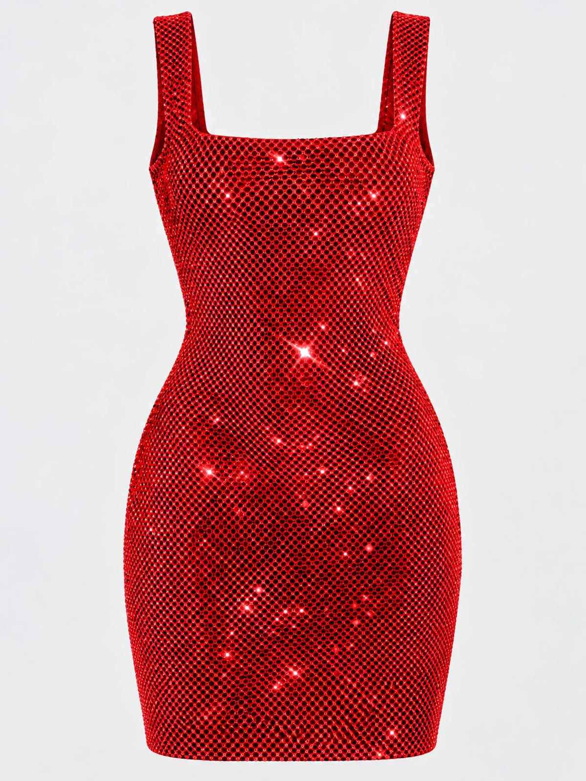 Women's Backless Rhinestone Embellished Bodycon Mini Dress in red — flat lay view