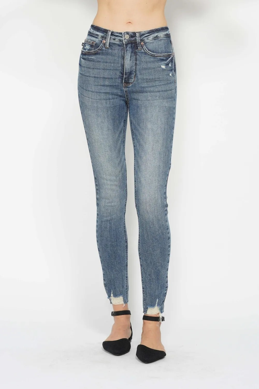 Trendsi Judy Blue Full Size Tummy Control Vintage Wash Hem Destroy Skinny Jeans - Pants
