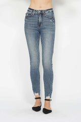 Trendsi Judy Blue Full Size Tummy Control Vintage Wash Hem Destroy Skinny Jeans - Pants