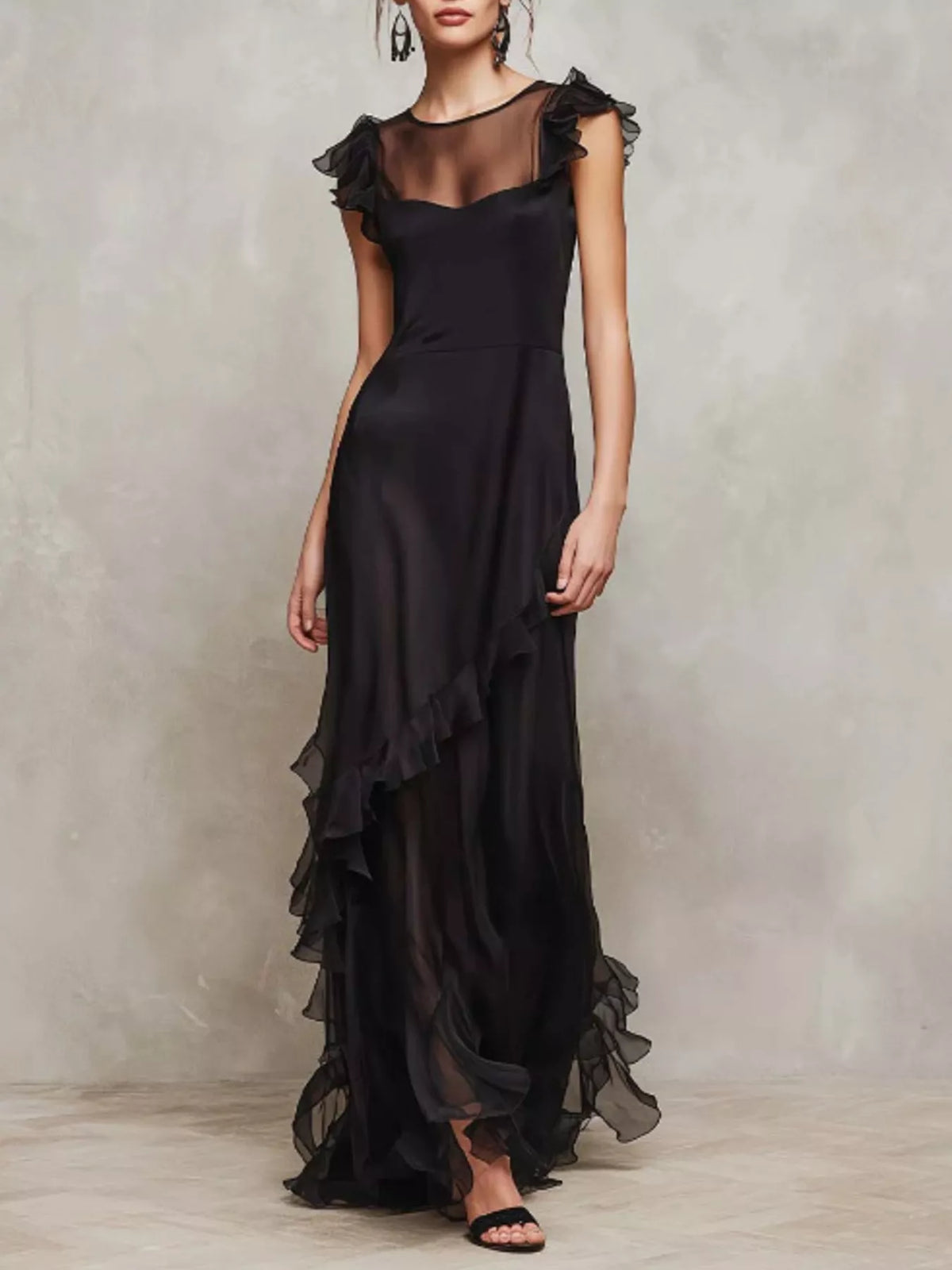 Trendsi Sheer Ruffle Trim Maxi Dress -