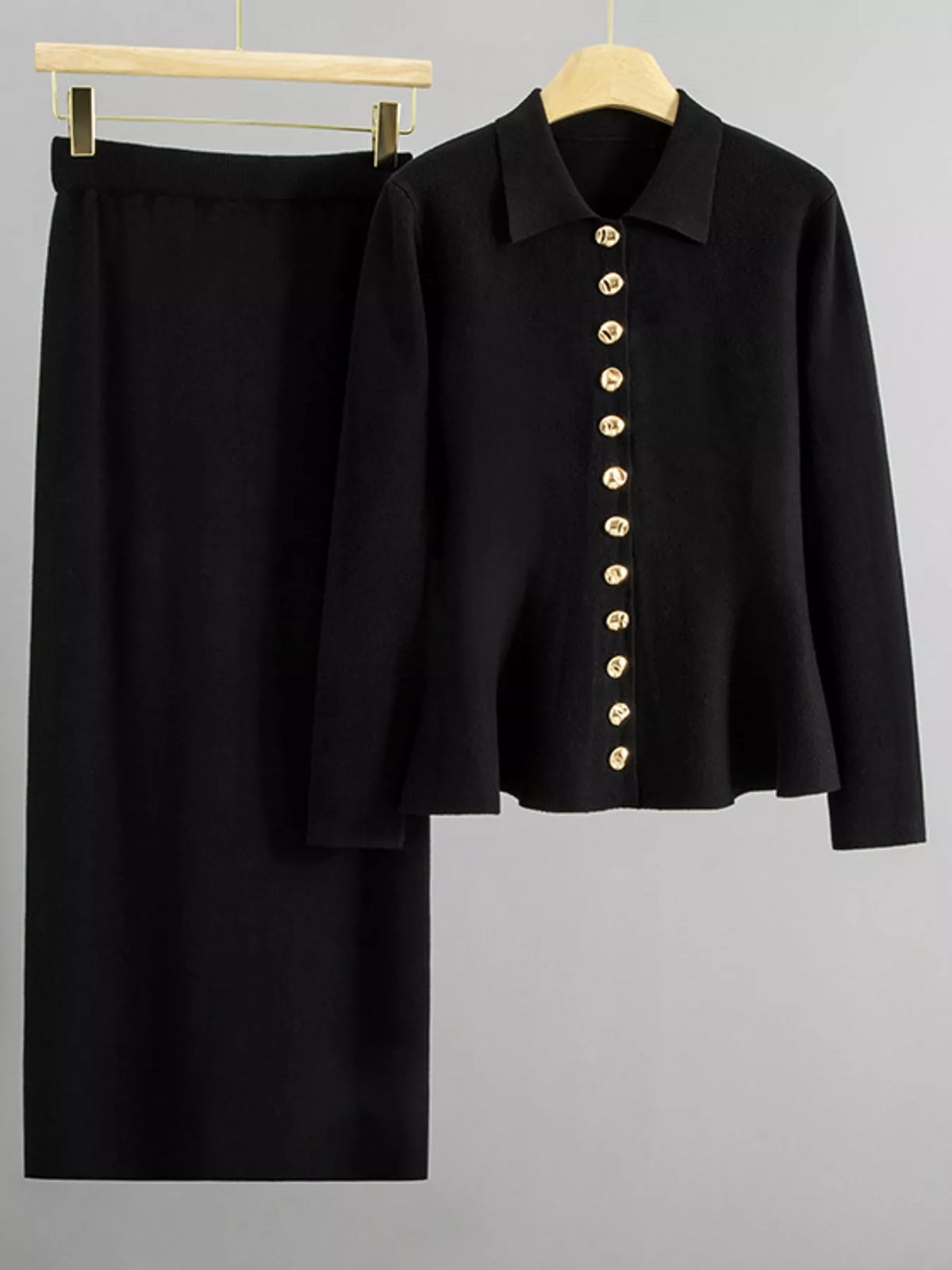 Black cardigan and skirt set, product view