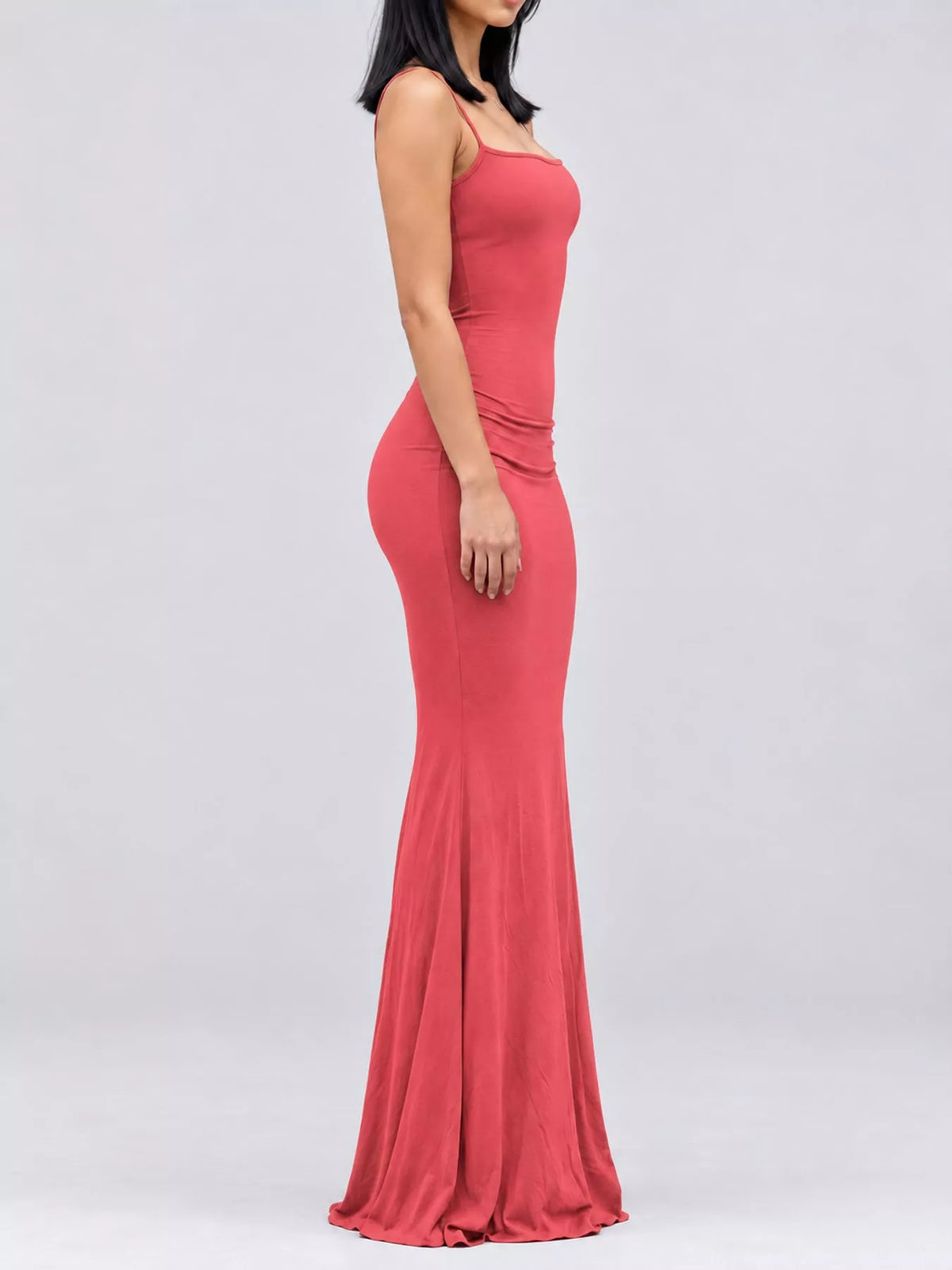 Square neck spaghetti-strap maxi dress, side view