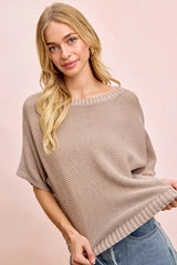 Trendsi BiBi Short Dolman Sleeves Washed Knit Top - Shirts