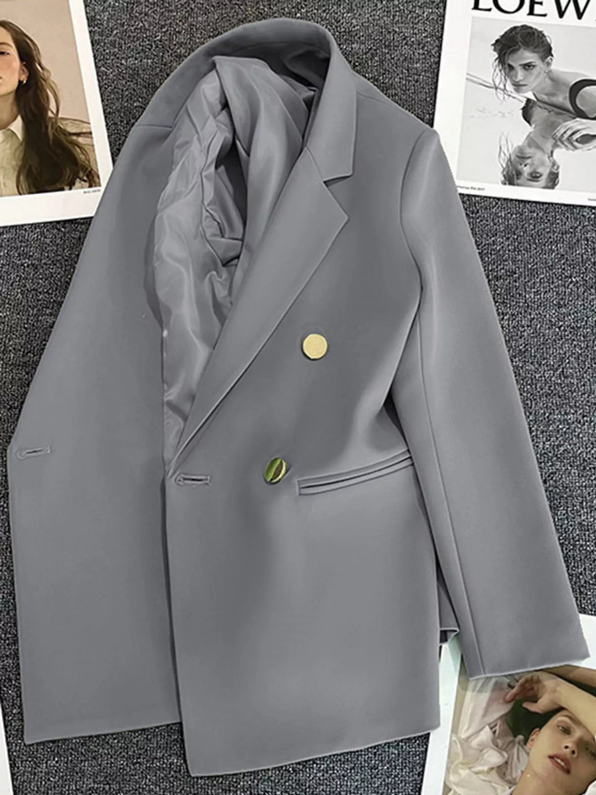 Gray double-breasted lapel collar blazer