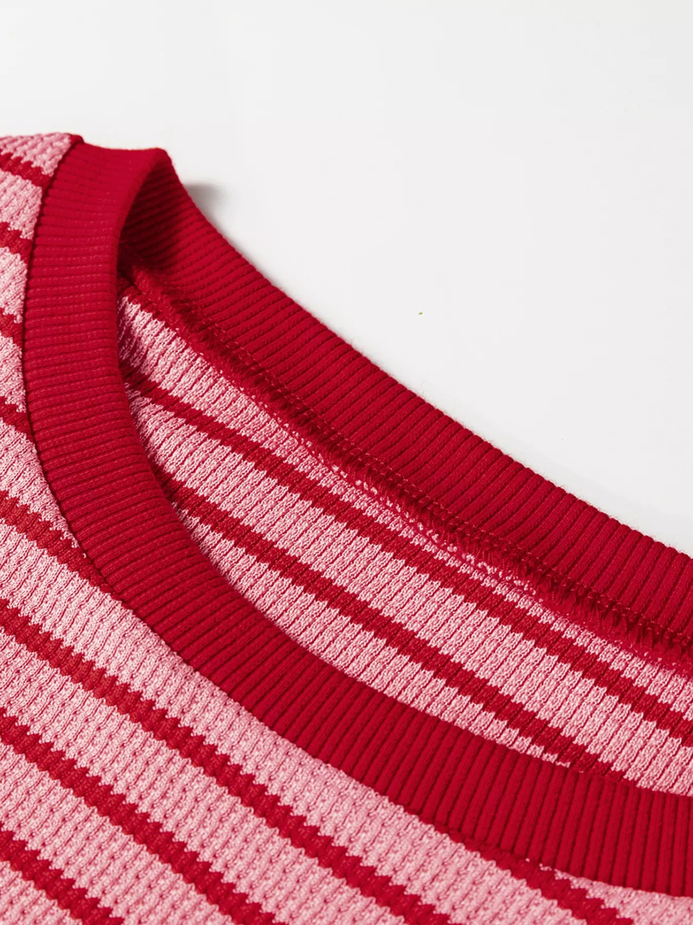 Trendsi Stripe Textured Round Neck Drop Shoulder Long Sleeve T Shirt -