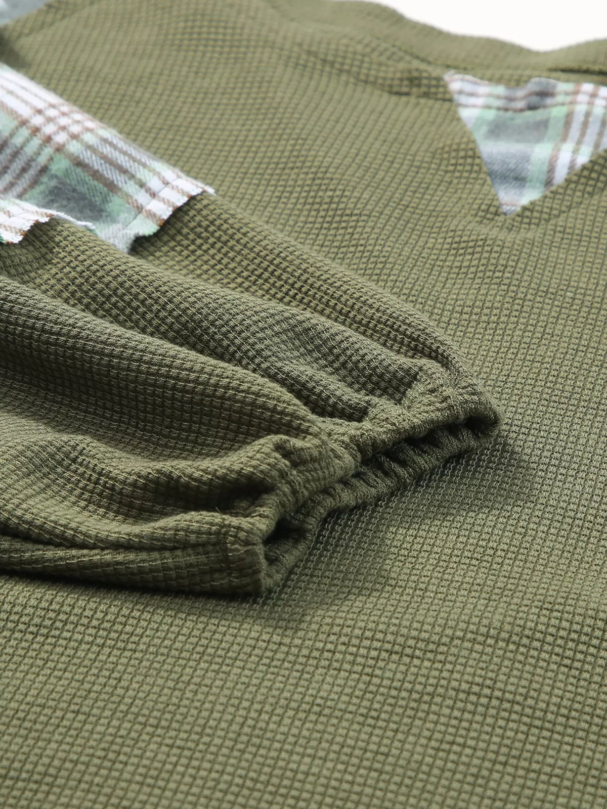 Plaid-patch top, gathered cuff detail