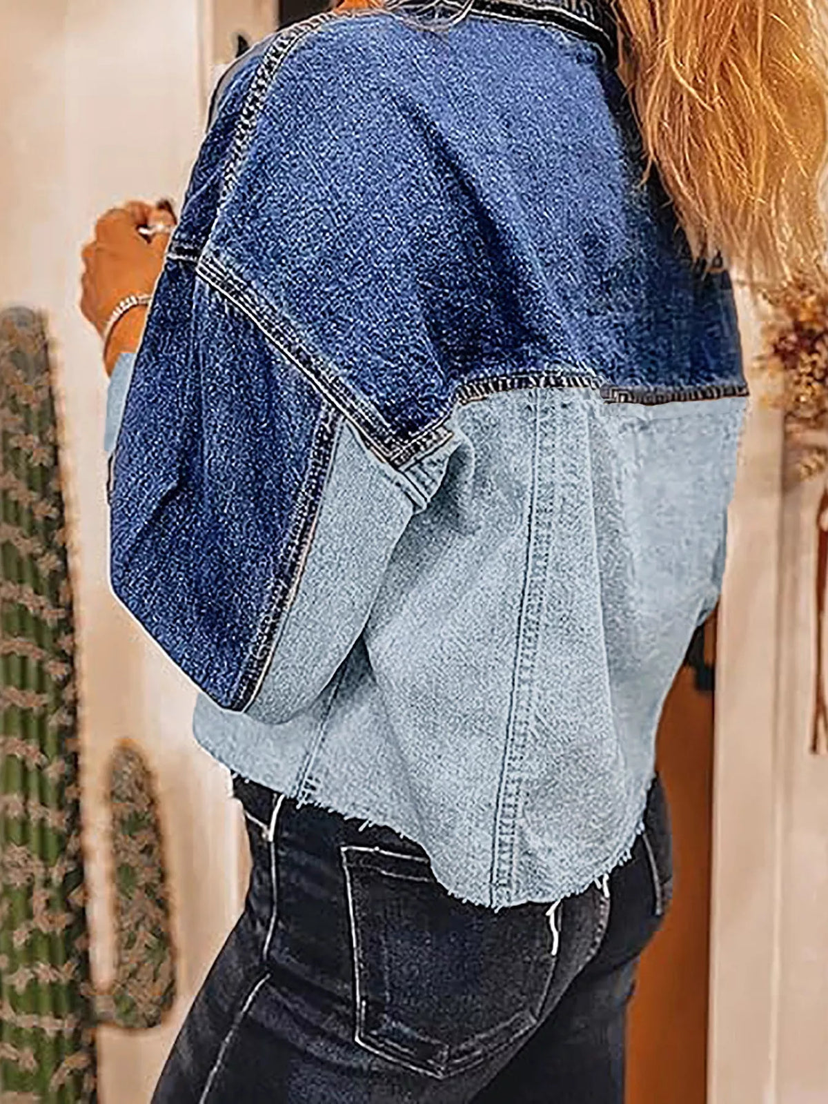 Trendsi Raw Hem Two-Tone Denim Jacket -