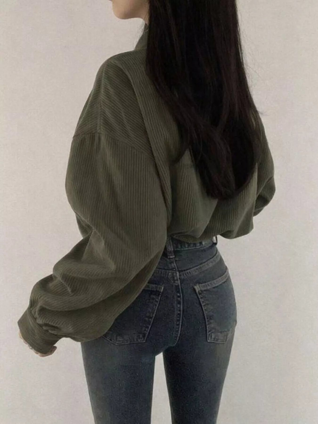 Trendsi Corduroy Snap Down Cropped Jacket -