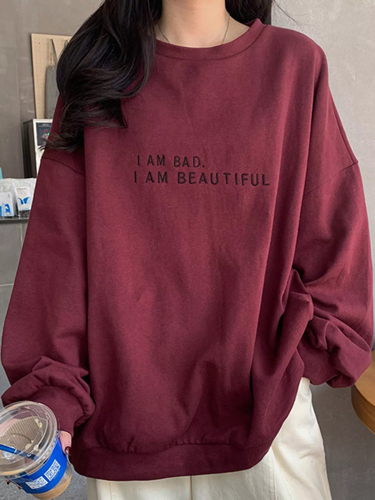 Letter-print sweatshirt, burgundy front