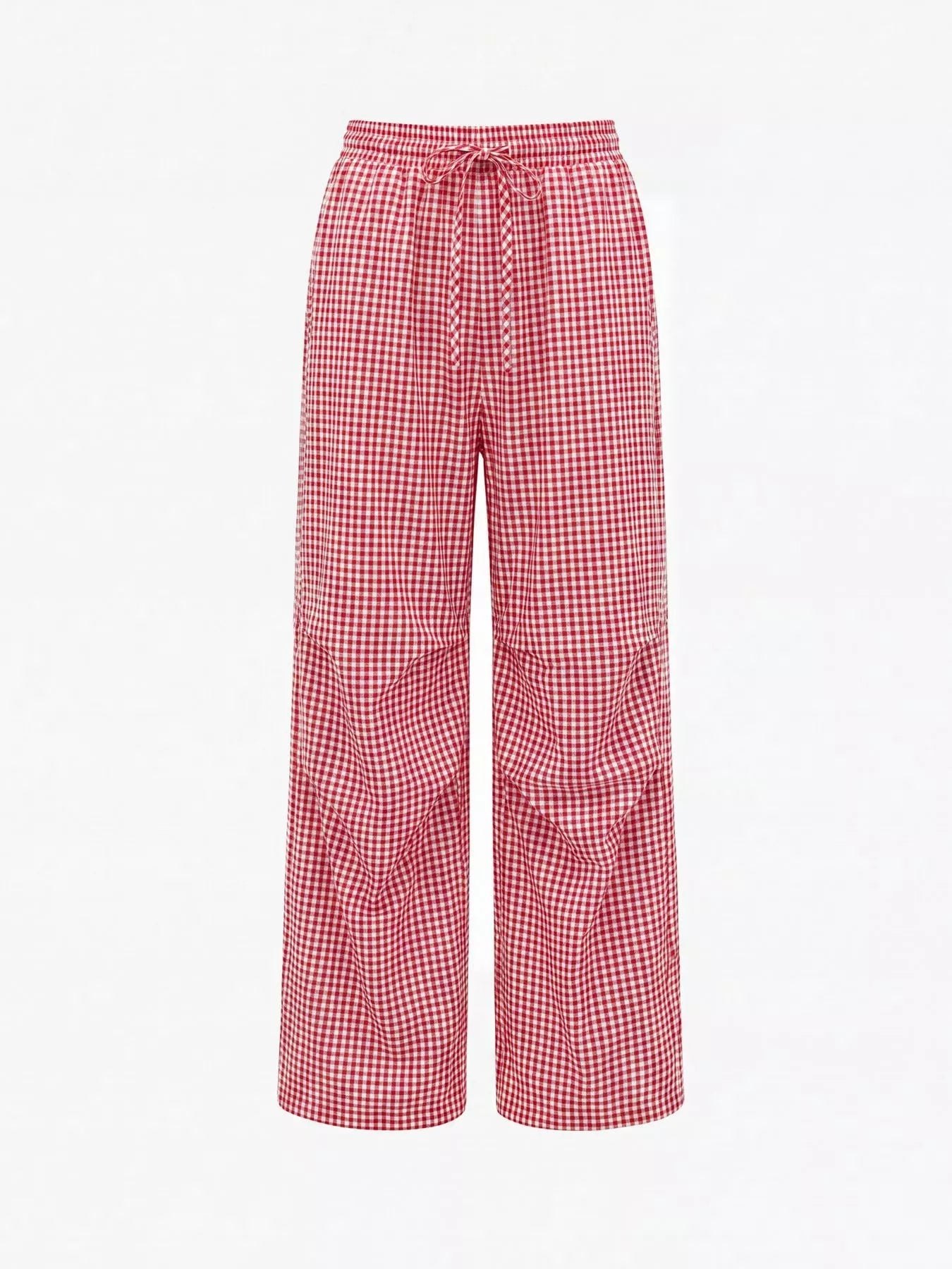 Trendsi High-Waisted Gingham Wide-Leg Drawstring Pants -