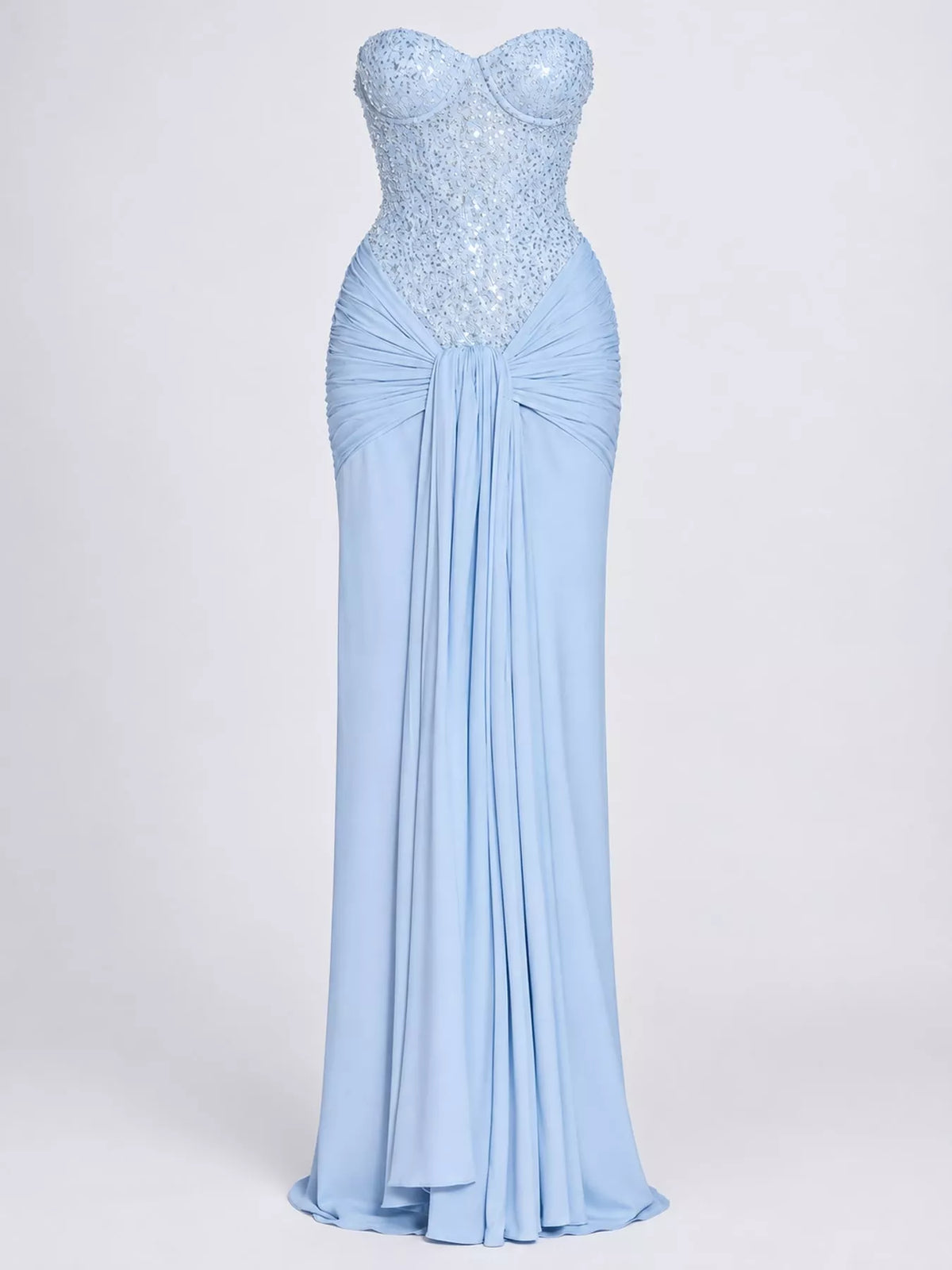 Strapless Sequin Corset Maxi Dress, front view