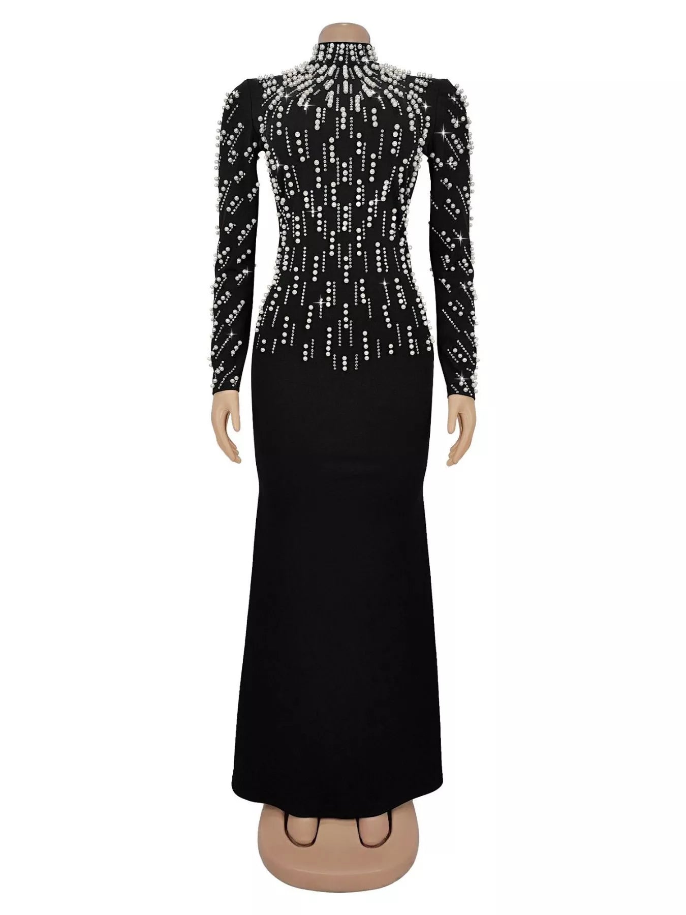 Trendsi Pearl Detail Mock Neck Maxi Dress -