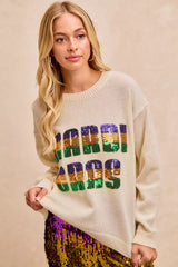 Trendsi BiBi Mardi Gras Sequin Lattering Knit Top -
