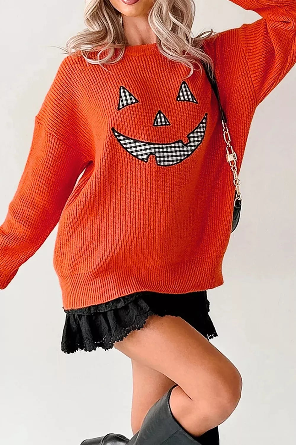 Trendsi Drop Shoulder Long Sleeve Round Neck Halloween Sweater -