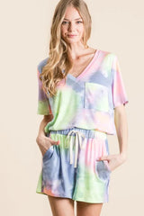 Trendsi BiBi Tie Dye Casual Shorts with Twill Tape Drawstring -