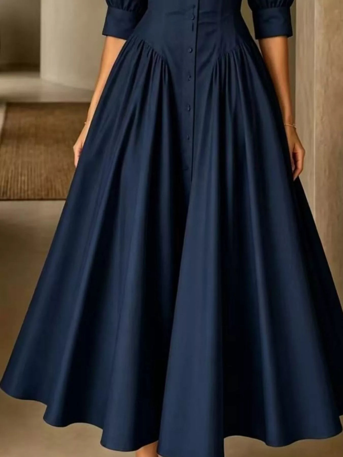 Button-Down Shirt Dress with Cinched Waist, skirt detail