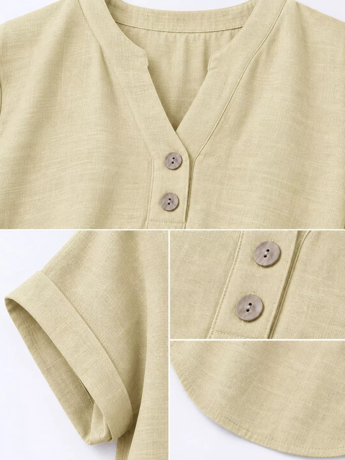 Pale yellow button detail short sleeve blouse, detail view