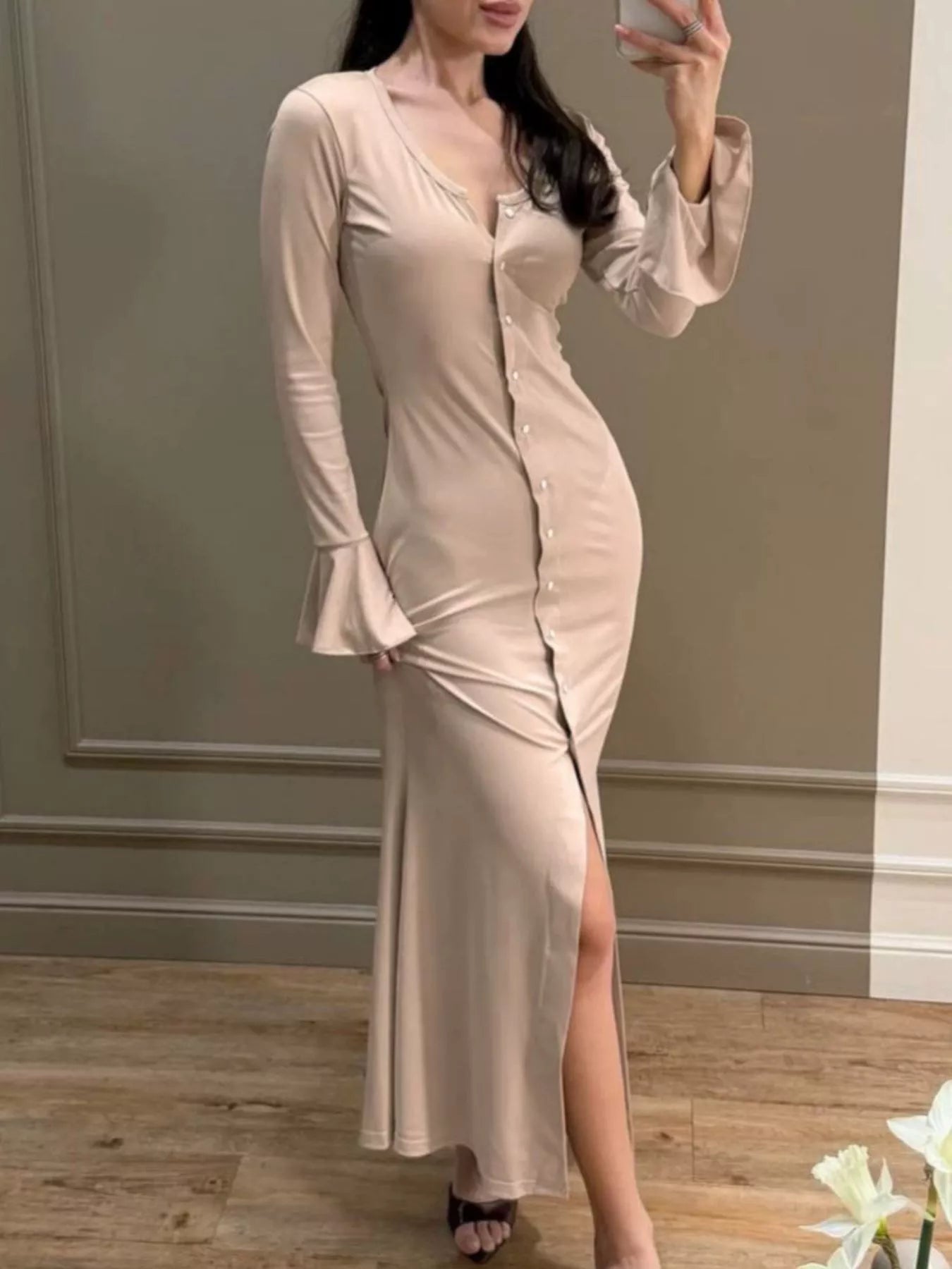 Trendsi Button-Down Bodycon Maxi Dress -