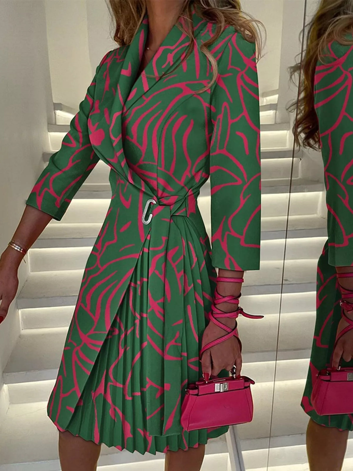 Dark green blazer style pleated midi dress