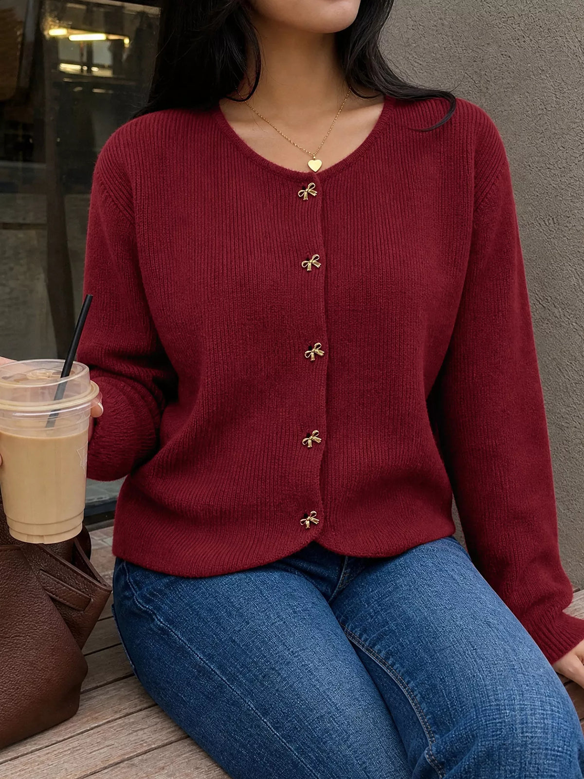 Bow button up knit cardigan