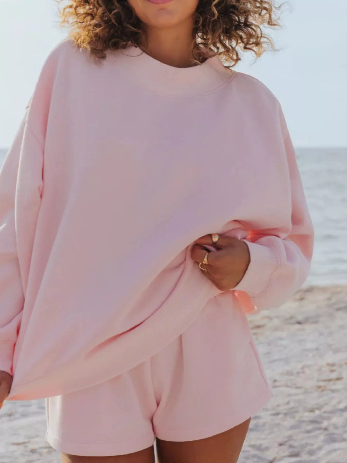 Trendsi Relaxed Fit Round Neck Sweatshirt and Shorts Set -