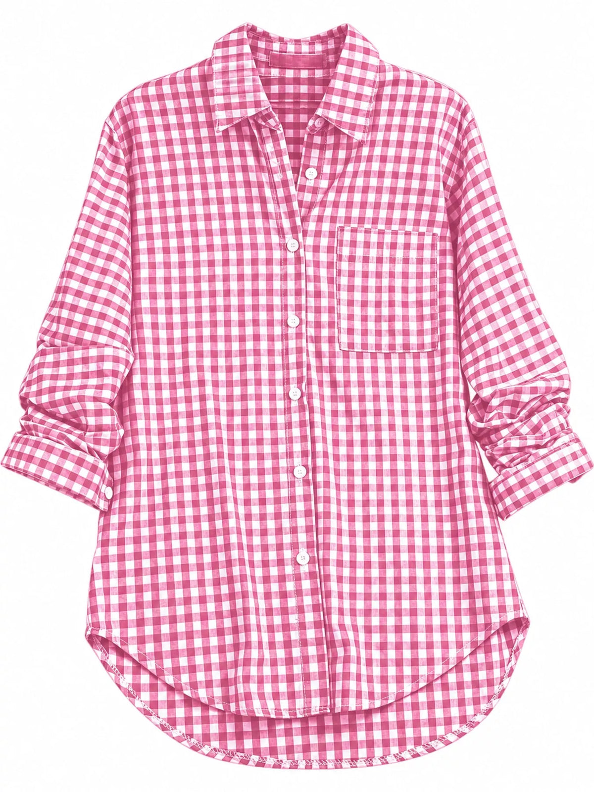 Pink and white plaid button-down shirt