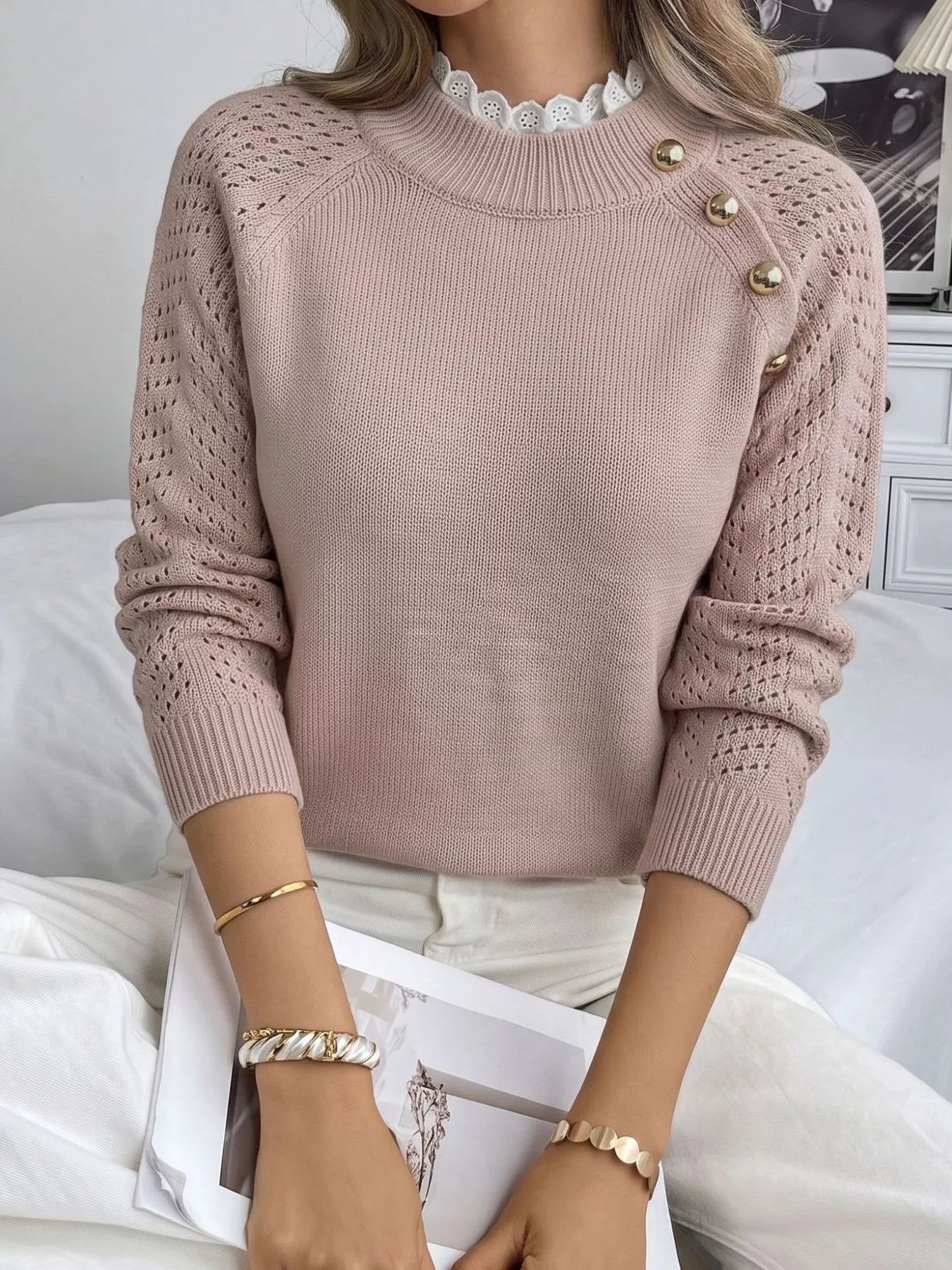 Trendsi Openwork Mock Neck Sweater -