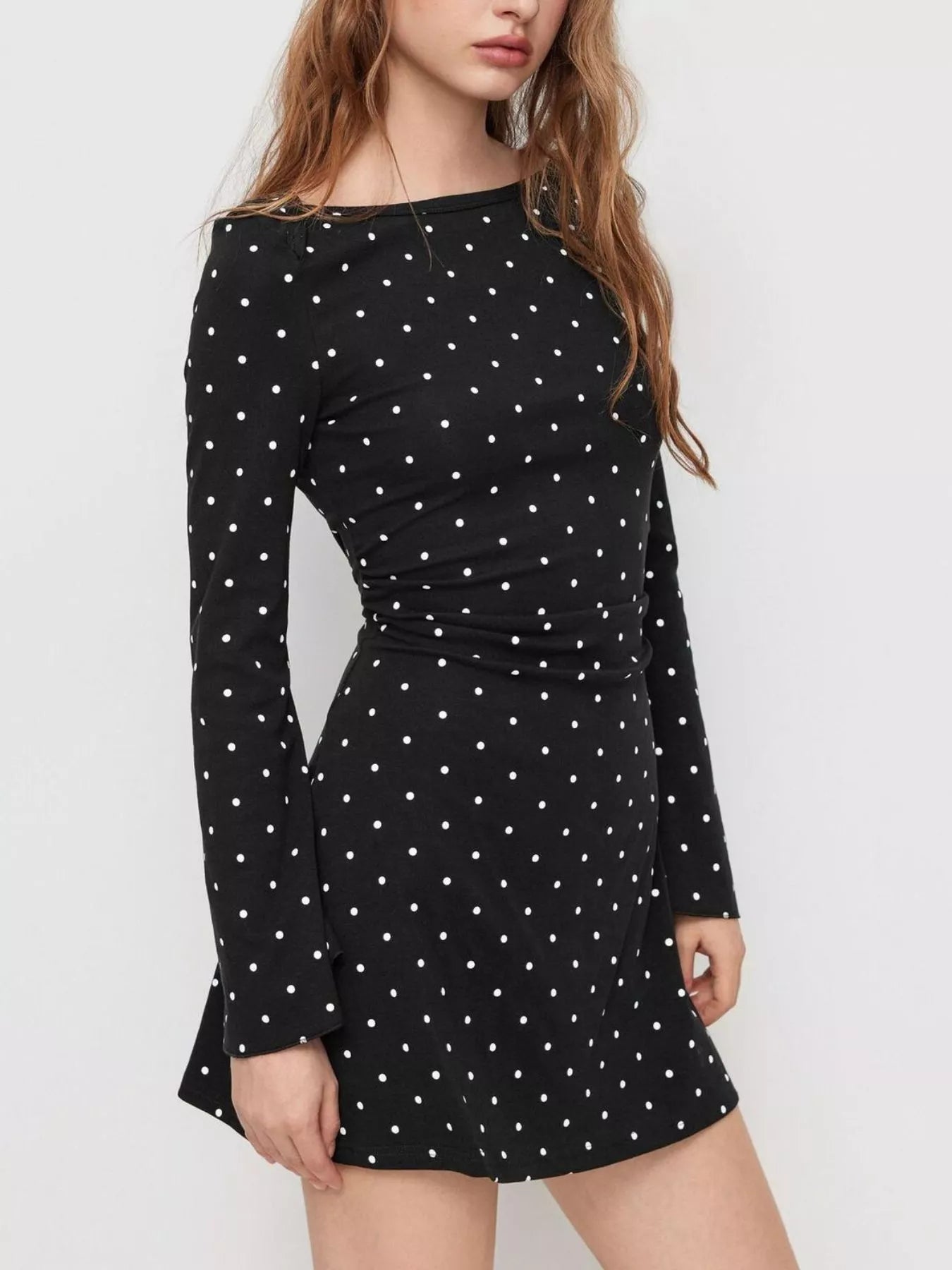 Trendsi Polka Dot Flare Sleeve Mini Dress -