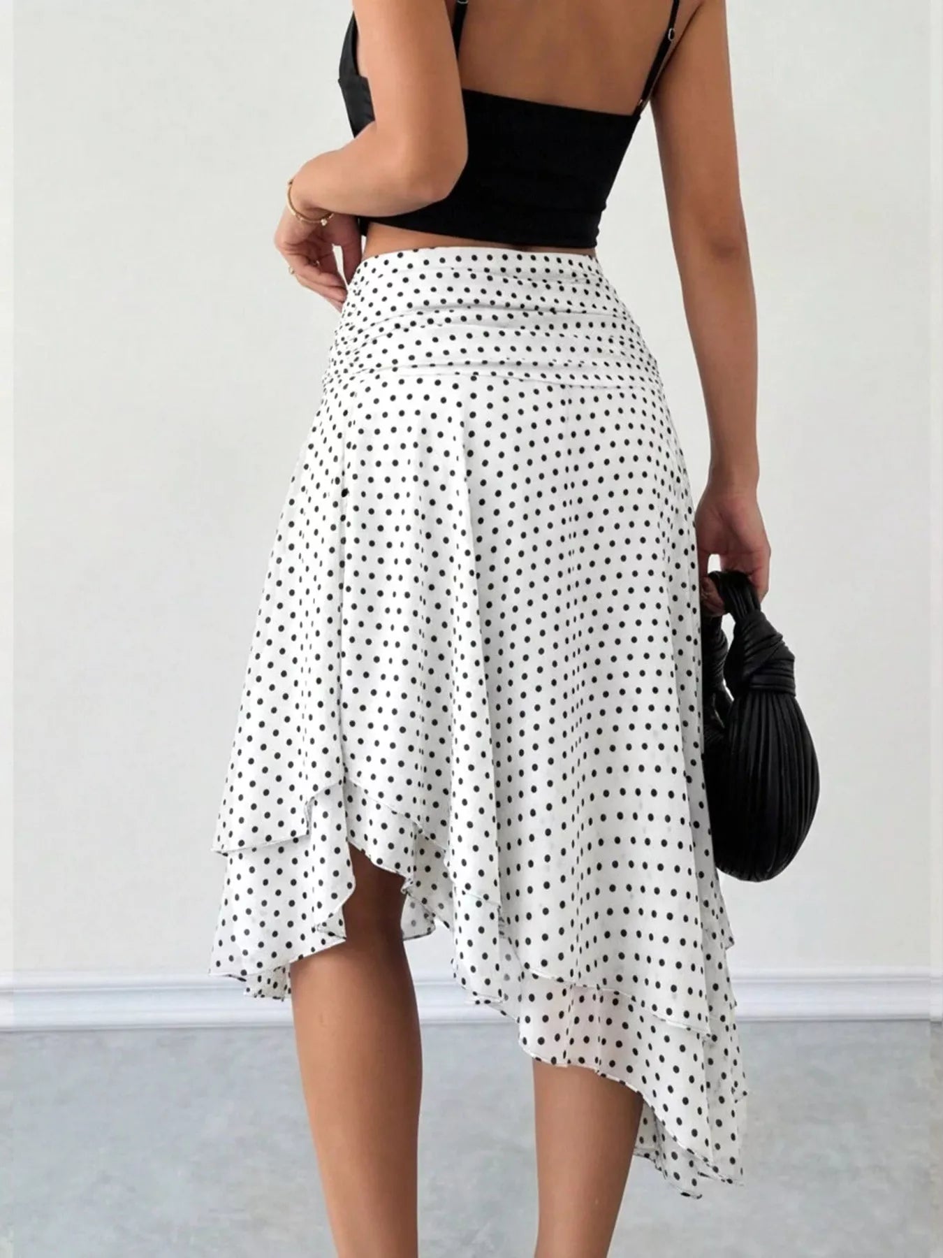 Trendsi Polka Dot Asymmetrical Hem Midi Skirt -