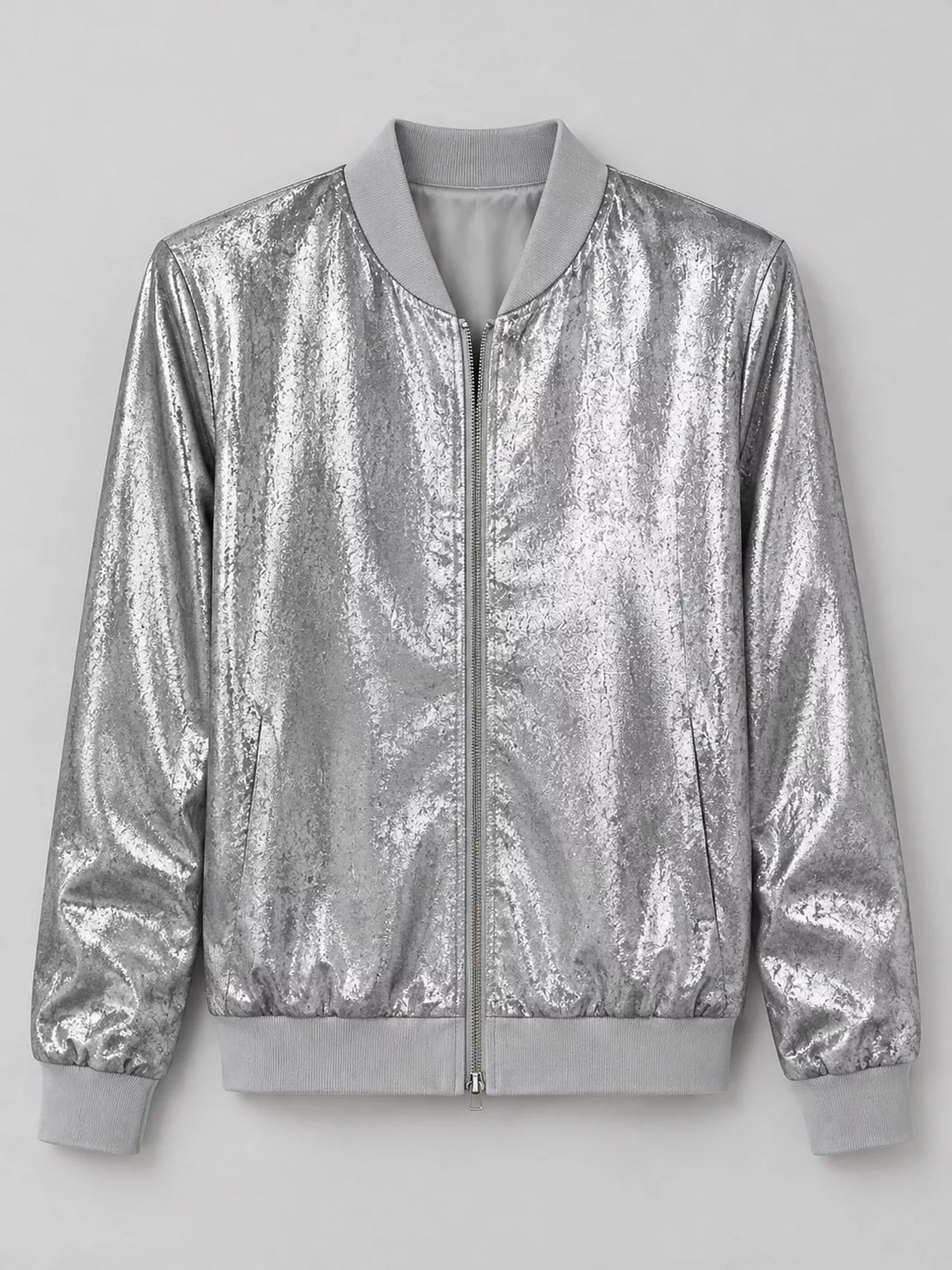 Zip-up bomber jacket, silver flat front