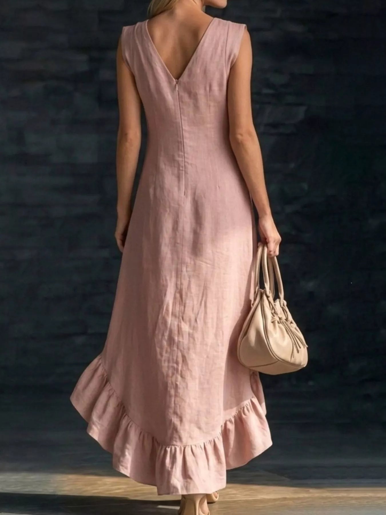 Trendsi Full Size Ruffled Asymmetrical Hem V-Neck Sleeveless Dress Plus Size -