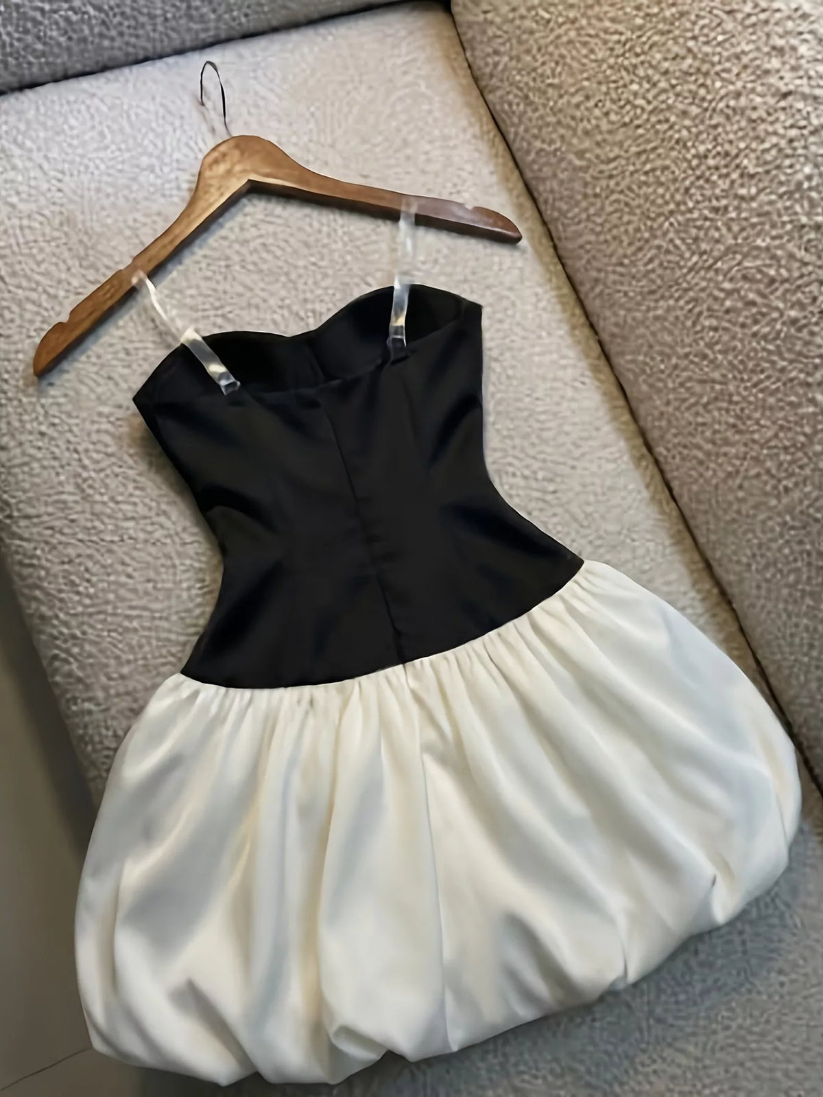 Trendsi Two-Tone Strapless Bubble Hem Mini Dress -