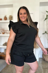 Trendsi Double Take Full Size Texture Flounce Sleeve Top and Shorts Set -