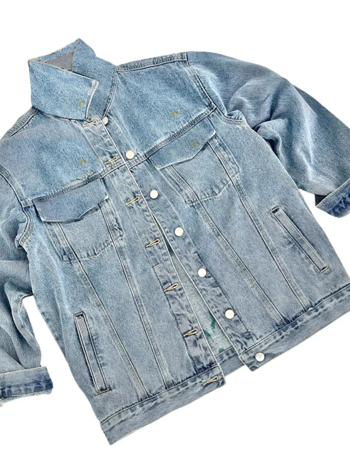 Light blue heart-and-umbrella graphic jacket, front laid flat