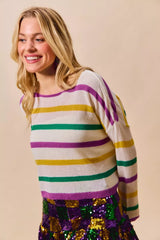 Trendsi SO ME Mardi Gras Color Stripe Lightweight Sweater Top -