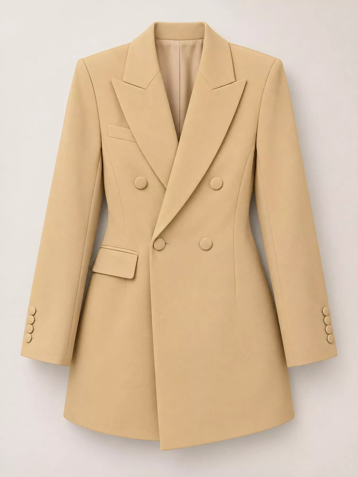 Double-breasted blazer, tan hanging front