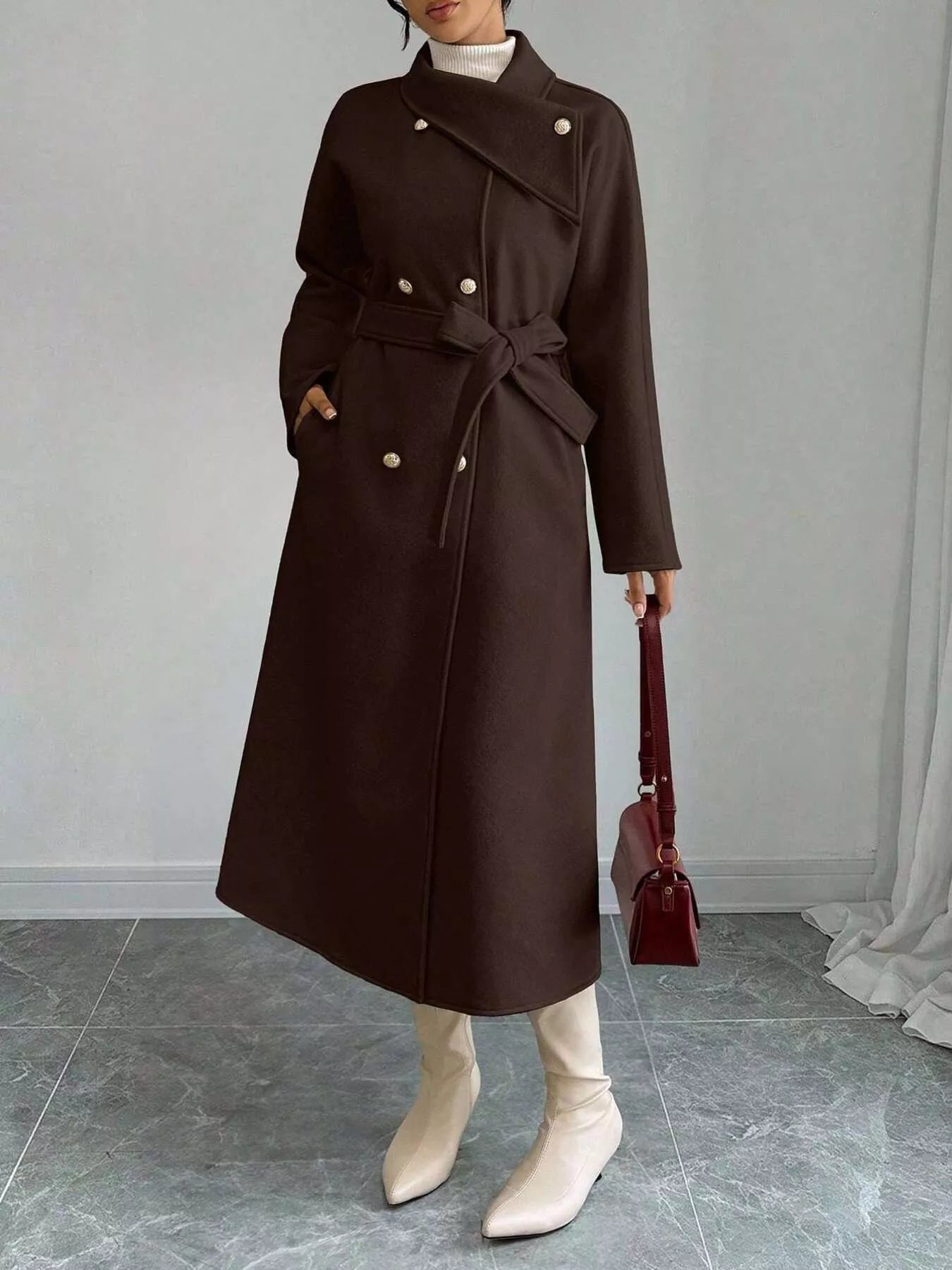Trendsi Double-Breasted Longline Coat -