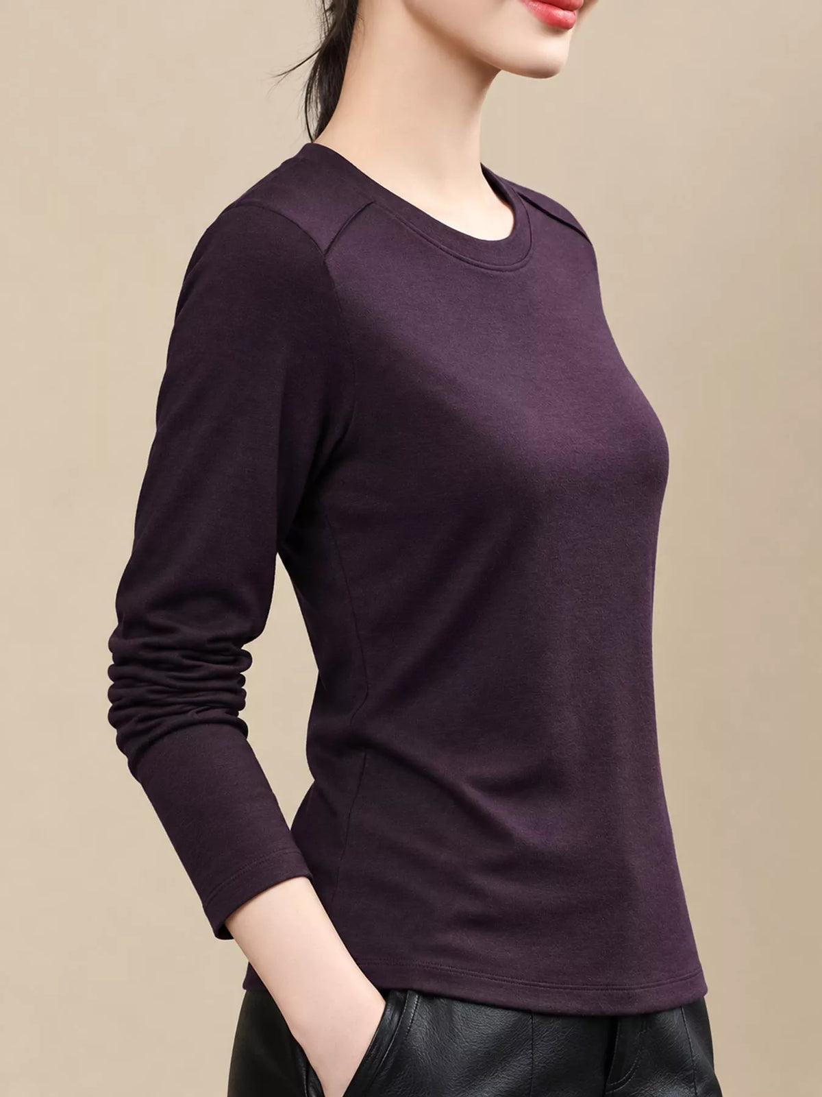 Grape Purple solid long-sleeve crew neck t-shirt