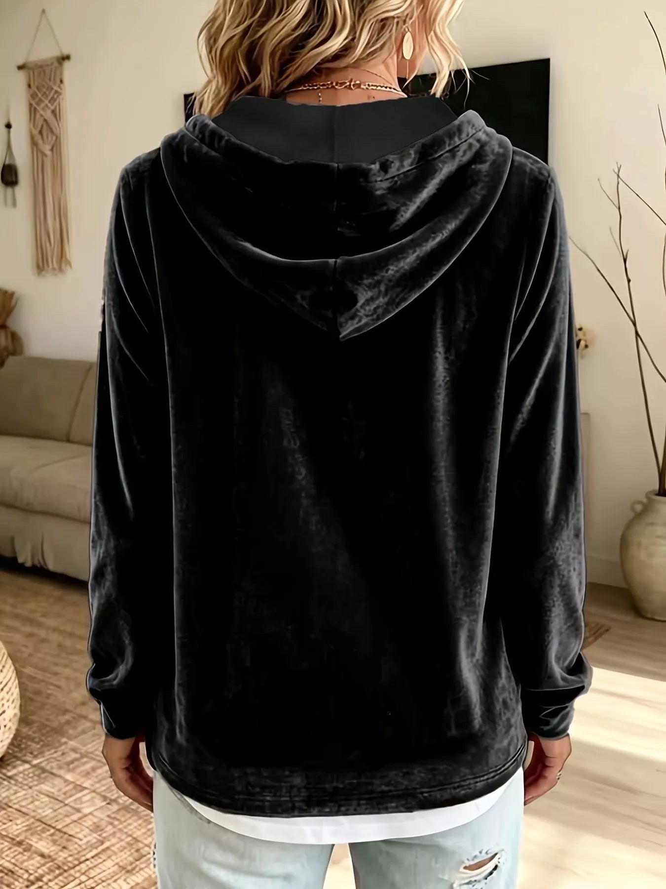 Trendsi Full Size Drawstring Velvet Long Sleeve Hoodie Plus Size -