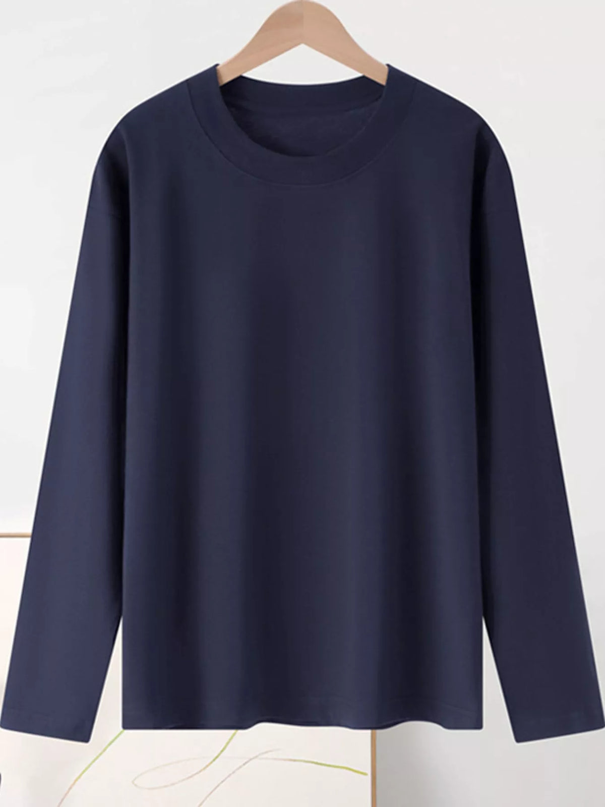 Solid Long-Sleeve Crew Neck T-Shirt — garment front