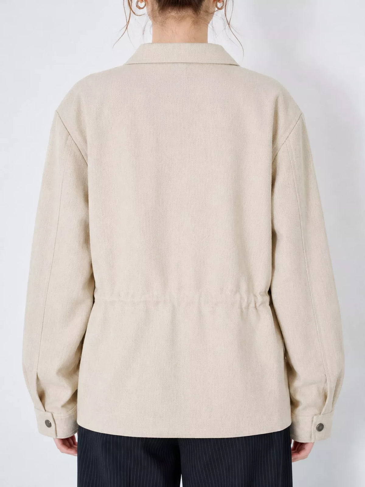 Drawstring utility jacket, ivory back