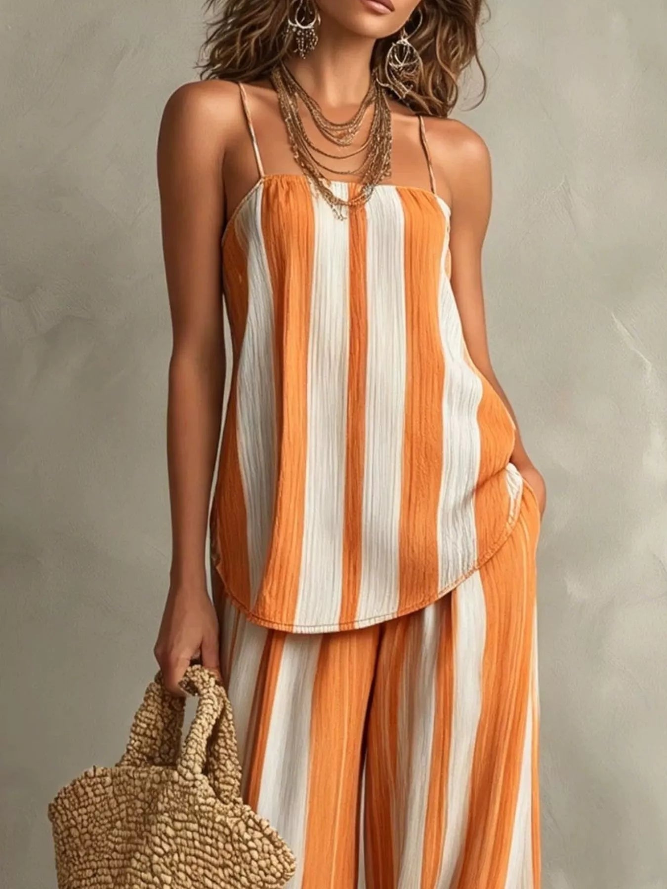 Trendsi Striped Cami and Wide Leg Pants Set -